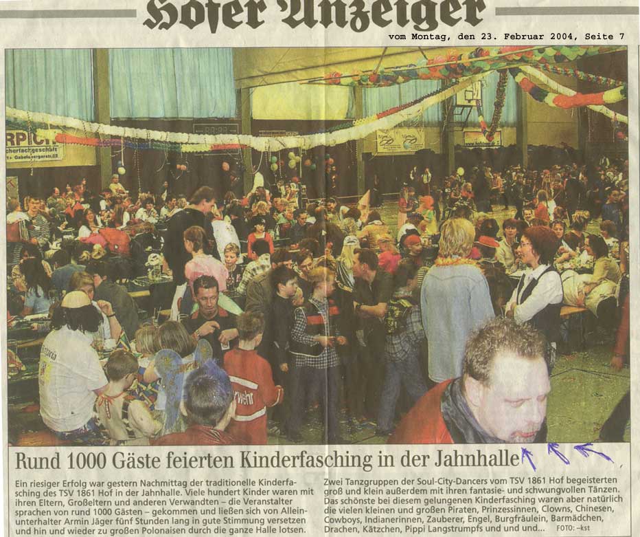 Kinderfasching 2004 in der Jahnhalle, Hof