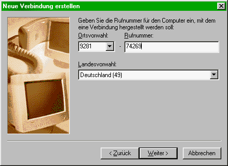 Neue Verbindung erstellen - Rufnummer